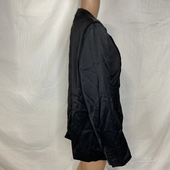 NEW BANANA REPUBLIC  Women's Satin Single-Breasted Suit Jacket Size 12T Black - Picture 4 of 14